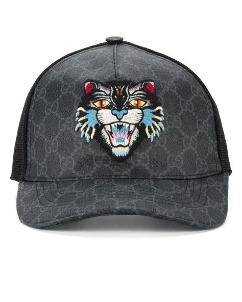 Gucci Black Gg Supreme Angry Cat Baseball Cap for men